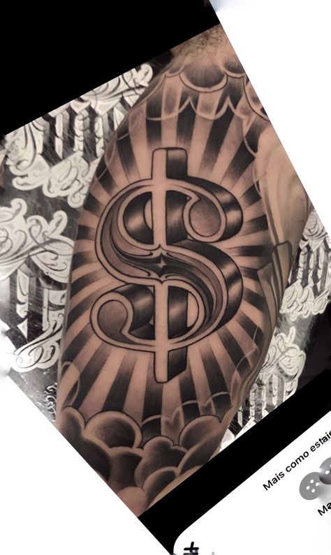 Money Maker Tattoo Design, Time Is Money Tattoo, One Life Tattoo, Money Sign Tattoo, Money Rose Tattoo, Hahaha Joker, Half Sleeve Tattoo Stencils, Tato Flash, Arm Tattoos Drawing