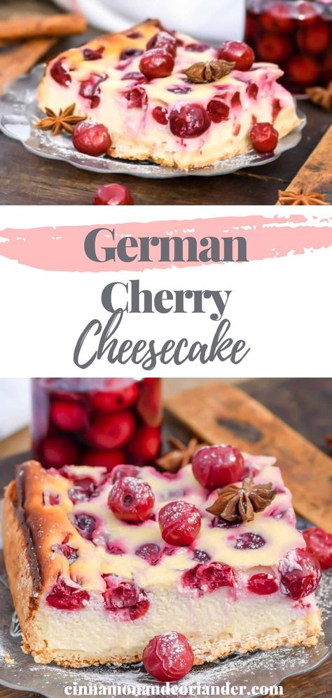 Sour Cherry Cheesecake, Cream Cheese Cherry Cake, German Cakes Recipes, Sour Cherry Recipes, German Desserts, German Cake, Sour Cherries, German Baking, Austrian Recipes