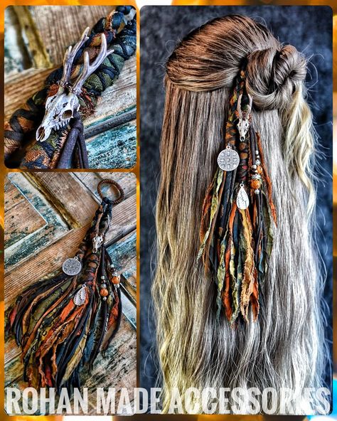 Here's two more deer skull pieces for tomorrow! ❤️ #hairwraps #hairwrap #ateba #hippie #witchy #hairstyles #hair #bohemian #shabbychic… | Instagram Women Viking Hair, Witchy Hairstyles, Bohemian Hair Accessories, Dreadlock Jewelry, 2024 Wishlist, Viking Hair, Deer Skull, Bohemian Hairstyles, Hippie Life