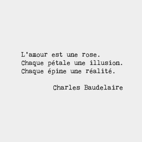 Love is a rose. Every petal an illusion. Every thorn a reality. Charles Baudelaire French poet Quotes Valentines Day, French Poems, Charles Baudelaire, French Phrases, French Quotes, French Words, Deep Quotes, Poem Quotes, Poetry Quotes