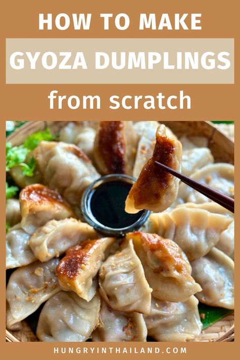 Learn to make pork gyoza with this simple guide; from easy homemade wrappers to delicious filling and dipping sauce, these dumplings are the perfect Japanese appetizer. Homemade Gyoza Recipe, Gyoza Recipe Pork, Dumplings Recept, Gyoza Wrapper Recipe, Rolled Dumplings Recipe, Pork Gyoza Recipe, Pork Dumplings Recipe, Homemade Gyoza, Japanese Appetizer