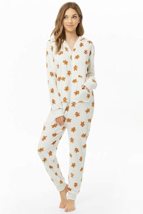 Forever 21 Gingerbread Print Pajama Jumpsuit Gingerbread Pajamas, Pajama Jumpsuit, Pjs Cute, Christmas Ginger Bread, Ship Design, Diy Presents, Knit Jumpsuit, Mom Christmas, Holiday Pajamas