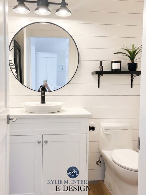 The 5 Types of White Paint Colours: Warm, Cool, True and More! - Kylie M Interiors Benjamin Moore Super White, Kylie M Interiors, Small White Bathrooms, Powder Room Remodel, Shiplap Bathroom, Best White Paint, Timeless Interior, Paint Colour, Basement Bathroom