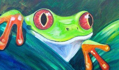 Tree Frog Art, Kid Painting, Art Sherpa, The Art Sherpa, Acrylic Tutorials, Wine And Canvas, Beginner Art, Acrylic Painting Lessons, Frog Art