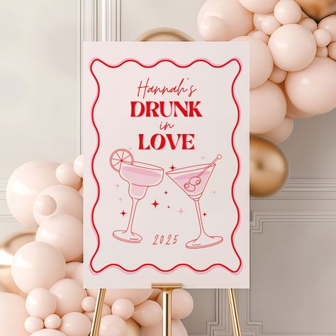 Get ready to toast to love and laughter with our "Drunk in Love" hen party/Bachelorette Welcome Sign 🍹 This editable Canva template is perfect for the bride-to-be who loves margaritas, martinis, and a whole lot of fun! Whether you're planning a girls' night out or a fabulous cocktail-themed bash, this sign sets the tone for an unforgettable celebration. This is a self edit template. After purchase, you will be provided with the links to edit your invitation set. *If using on mobile, you will ne Bachelorette Cocktail Party, Cupid Theme Bachelorette Party, Valentine’s Day Bachelorette Party, Drink In Love Bachelorette, Red And Pink Bachelorette, Drunk In Love Hen Party, Drunk In Love Bachelorette Party Theme, Hens Themes, Hens Party Ideas Themes