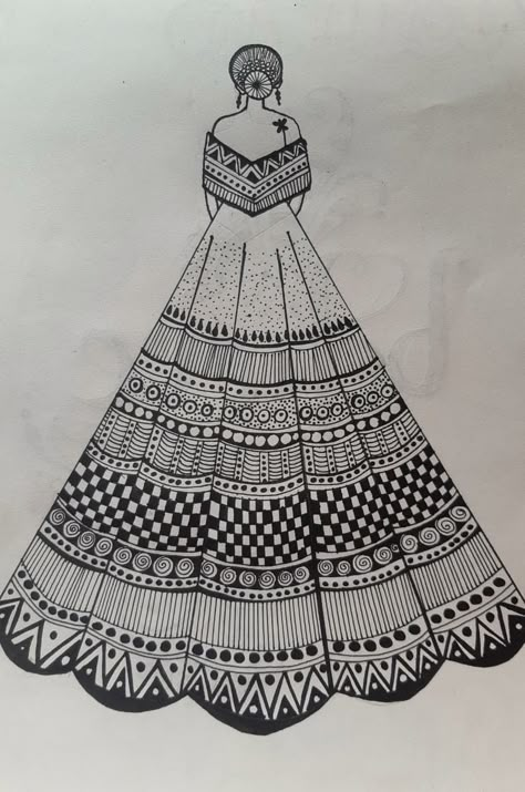 Mandala Unique Art, Dress Mandala Drawing, Art Book Cover Ideas Drawing Easy, Mandala Dress Drawing, Mandala Art Drawing Easy, Side Mandala Art, Simple Mandala Painting, Mandal Arts Creative Easy, Girl Mandala Drawing