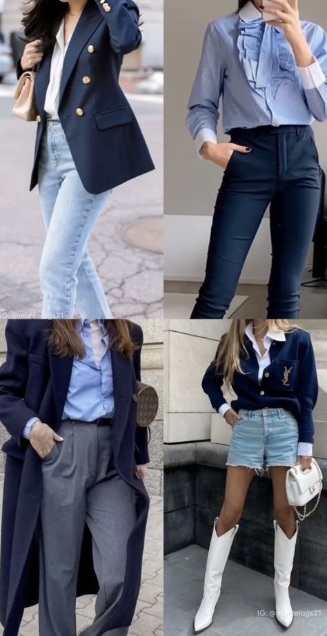 Outfit Saco Azul, Navy Blue And Grey Outfit, Outfit Blazer Azul Marino, Doctor Outfit, New Look Fashion, Latina Fashion Outfits, Outfit Primavera, Daily Fashion Inspiration, Latina Fashion