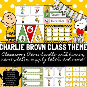 Have a gorgeous and organized room that students and parents will enjoy! This Charlie Brown and the Peanuts Gang classroom theme bundle will satisfy any fan.This package includes:-Calendar Months-Calendar Days-Days of the Week Poster-Birthday Chart-Name/Desk Plates-Classroom Supply Labels (17)-Blank... Peanuts Classroom Decor, Snoopy Classroom Decorations, Brown Classroom Decor, Peanuts Classroom Theme, Snoopy Classroom Theme, Inside Out Classroom Theme, Inside Out Classroom, Peanuts Gang Classroom, Brown Classroom