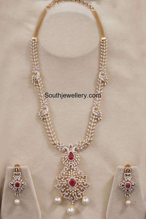 Peacock Diamond Haram photo Diamond Haram, 22 Carat Gold Jewellery, Diamond Pendants Designs, Indian Bridal Jewelry Sets, Diamond Wedding Jewelry, Gold Jewelry Simple Necklace, Gold Necklace Indian Bridal Jewelry, Diamond Necklace Designs, Diamonds Necklace