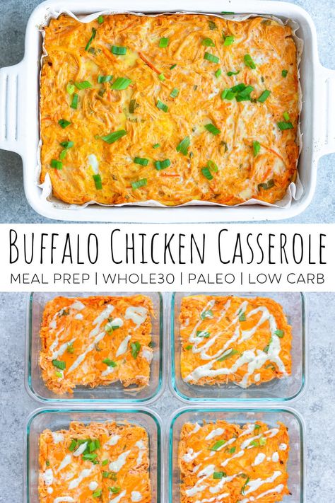 This Buffalo Chicken Casserole is Whole30 compliant, Paleo and Keto friendly. It's a healthy, low-carb, gluten-free recipe that is perfect for meal prep! #paleo #whole30 #keto #lowcarb #dairyfree #whole30recipes #paleorecipes #ketorecipes #healthycasserole Easy Low Carb Meal Prep, Whole30 Buffalo Chicken, Office Food, Buffalo Chicken Casserole, Chicken Casserole Easy, Low Carb Meal Prep, Low Carb Meal, Boiled Egg Diet Plan, Healthy Casseroles