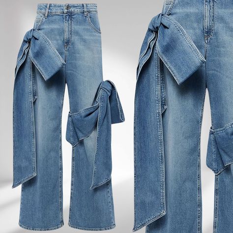 Your style speaks volumes. Let it roar.   Shop this look at shopkosmios.com   Search | WAY TOO SPECIAL WIDE LEG JEANS Bow Jeans, Ropa Upcycling, Fashion Top Outfits, Denim Ideas, Jeans Diy, Cute Bow, Diy Couture, Refashion Clothes, 가을 패션