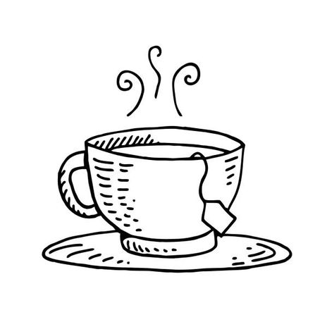 Teacup Drawing, Coffee Vector Illustration, Tea Cup Drawing, Tea Tattoo, Bullet Journal Work, Tea Illustration, Inspo Art, Coffee Vector, Cool Doodles