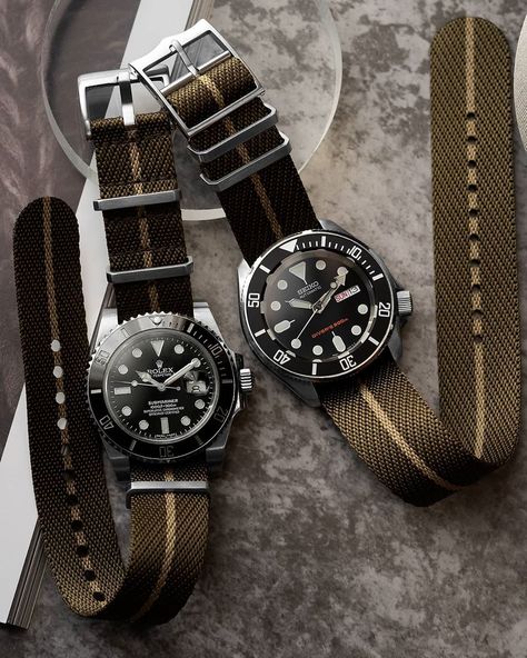 Monster Straps on Instagram: “Two of the most iconic dive watches, the Rolex Submariner and the Seiko SKX⁣ ⁣  Paired with our NATO Monster II and Blackbay Adjustable II…” Seiko Skx, Bentley Flying Spur, Nato Strap Watches, Omega Watches, Small Workshop, Nato Strap, Watch Photo, Lost Time, Seiko Watches