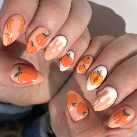 Peach Nail Art, Fruit Nail Designs, Nyc Nails, Fruit Nail Art, Peach Nails, Shellac Nails, Short Nail Designs, Fire Nails, Cute Nail Designs