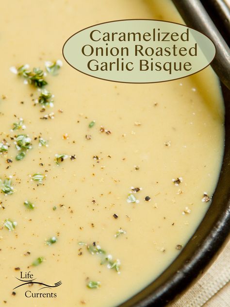 Caramelized Onion Roasted Garlic Soup is so comforting and delicious! Roast Garlic Soup, Garlic Leek Soup, Onion And Garlic Soup, Leek And Onion Soup, Garlic And Onion Soup, Garlic And Onion Recipes, Roasted Garlic Soup Recipe, Garlic Onion Soup, Soft Soup Recipes