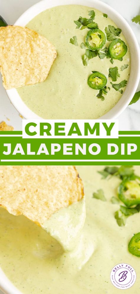 Creamy Jalapeno Dip - Belly Full Creamy Jalapeno Dip Cardi B, Jalepeno Dip Cold, Jalapeño Dip Recipe, Jalapeno Crema, Creamy Jalapeño Dip, Jalapeno Dip Recipes, November Recipes, Jalapeno Cream Cheese Dip, Creamy Jalapeno Dip