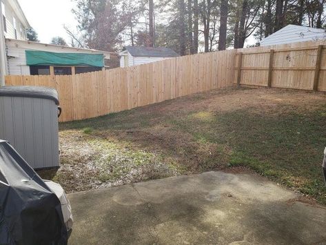 My backyard slopes towards my house & he water tends to sit at the bottom of the slope. I'm worried about future damage to my patio & concrete slab foundation. I'm looking for a solution to that is not going to cost too much. Grading Backyard Slope, Drainage Solutions Backyard Slope, Concrete Patio Sloped Yard, Backyard Slope Ideas, Small Sloped Backyard Ideas, Rain Garden Diy, Uneven Backyard Ideas Sloped Yard, Concrete Slab Patio, Concrete Block Foundation