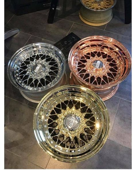 Gold Bbs Rims, Custom Rims Wheels, Alloy Wheels Design, Rose Gold Rims, Custom Wheels Cars, Jdm Wheels, Car Wheel Cover, Diy Wooden Crate, Car Wheels Diy