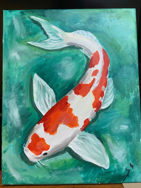 Lavender Haze Koi Fish, Fish Aquarium Painting, Easy Coy Fish Painting, Koi Fish Chalk Art, Japanese Koi Painting, Koi Pond Painting Easy, Coy Pond Painting, Fish Drawing Oil Pastel, Koi Fish Watercolor Paintings Easy