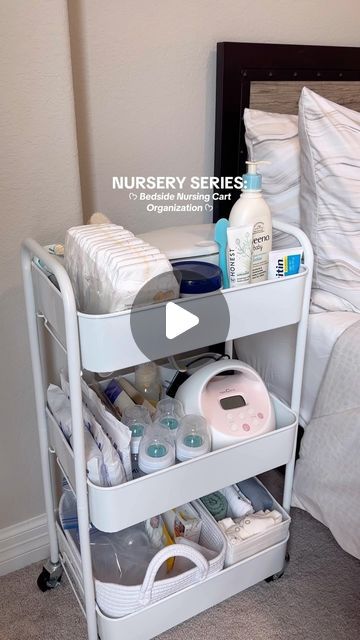 Baby Carts Organization, Bedside Cart For Baby And Mom, Nursing Utility Cart, Bedside Caddy For Baby, Baby Stuff Organization Ideas, Organize Baby Clothes In Drawers, Baby Bedside Cart, Baby Room Must Haves, Bedside Cart For Newborn