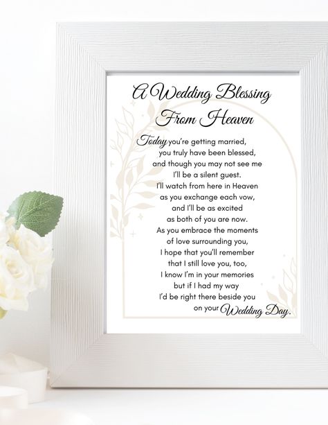 Excited to share this item from my #etsy shop: A Wedding Blessing From Heaven-Memorial Poem-Father Daughter-Mother Son-Bride-Groom Gift-Printable Letter From Heaven On Your Wedding Day, Memorial Wedding Gift For Groom, In Memory Of Father Of The Groom, Mother Of The Bride In Heaven, Heaven Wedding Sign, Heaven Design, Heaven Wedding, Dad In Heaven Quotes, Vows Quotes