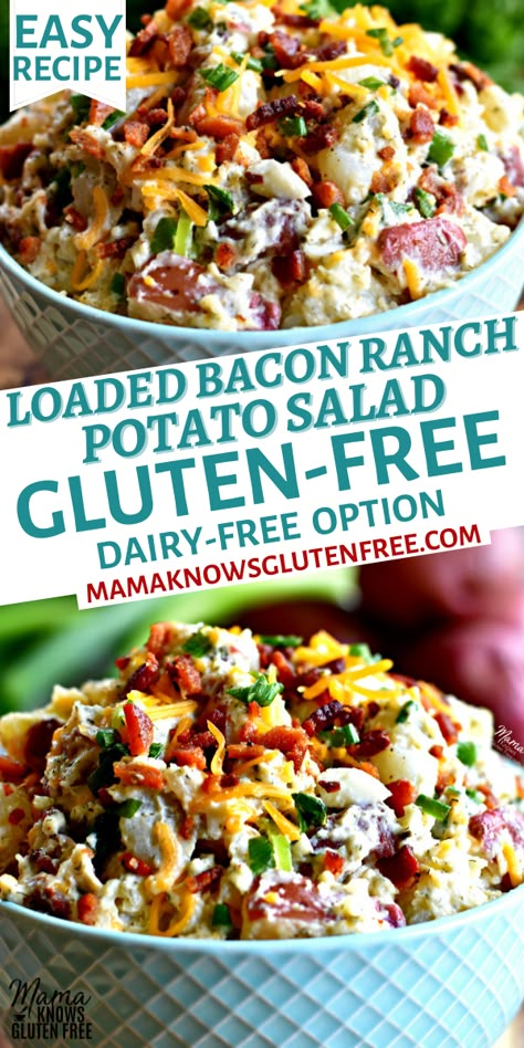 Loaded Bacon Ranch Potato Salad, Gluten Free Bacon Recipes, Salads Recipes Gluten Free, Gluten Free Dairy Free Potato Salad, Gluten Free Dishes For Parties, Dairy Free Gluten Free Pasta Salad, Non Dairy And Gluten Free Recipes, Potato Salad Dairy Free, Gluten And Dairy Free Side Dish Recipes