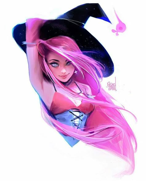 Pink haired cartoon girl Witch Girl, Witch Art, Girl Sketch, Arte Fantasy, Art And Illustration, Girls Cartoon Art, Digital Art Girl, Art Anime, Pink Hair