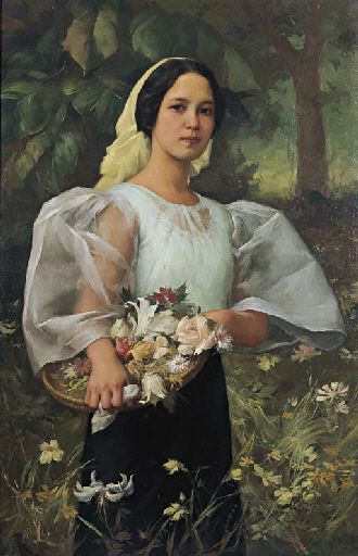 FERNANDO CUETO AMORSOLO (The Philippines 1892-1972) Portrait of Fernanda de Jesus Amorsolo Paintings, Filipino Decor, Precolonial Philippines, Fernando Amorsolo, Philippines Dress, Historical Outfits, Appalachian History, Model Minority, Philippines Fashion