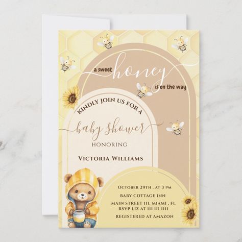 Baby Shower Oso, Bear Honey, Gender Neutral Invitations, Baby Shower Gender Neutral, Bee Baby Shower Invitations, Honey Bee Baby Shower, Bee Baby Shower Theme, Mommy To Bee, Gender Neutral Baby Shower Invitations