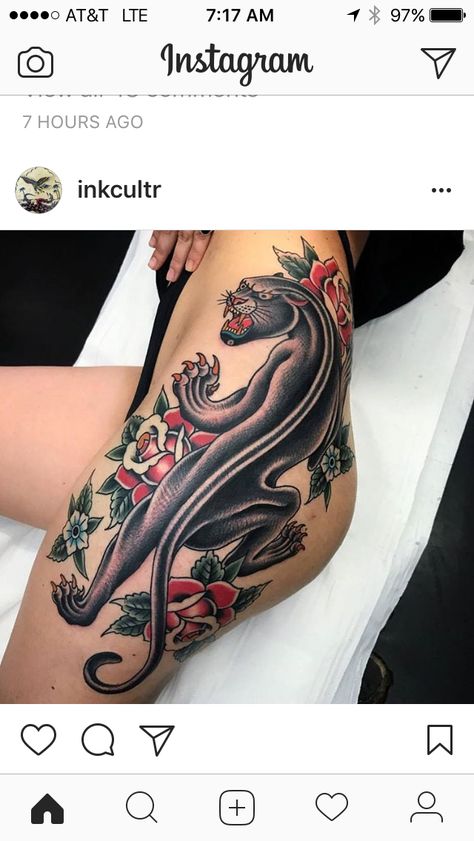 Tiger Hand Tattoo, Traditional Panther Tattoo, Forearm Cover Up Tattoos, Traditional Tattoo Inspiration, Panther Tattoo, Bull Tattoos, Traditional Tattoo Sleeve, Hip Tattoos Women, Leg Tattoos Women