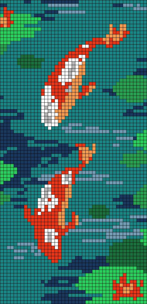 Koi Alpha Pattern, Koi Fish Alpha Pattern, Koi Fish Crochet Pattern, Koi Fish Pixel Art, Dog Alpha Pattern, Alpha Grids, Grid Crochet, Lilly Pond, Pixel Grid