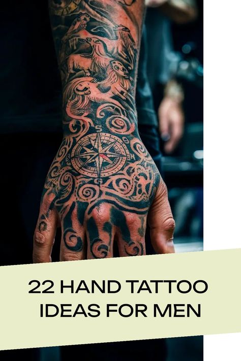 22 Hand Tattoo Ideas for Men Tattoo Ideas For Hands Men, Mushroom Tattoo On Hand, Awesome Hand Tattoos, Badass Tattoos For Men, Styles Of Tattoos, Unique Hand Tattoos For Men, Men S Hand Tattoo, Tattoo Hand Men, Mens Hand Tattoos Ideas