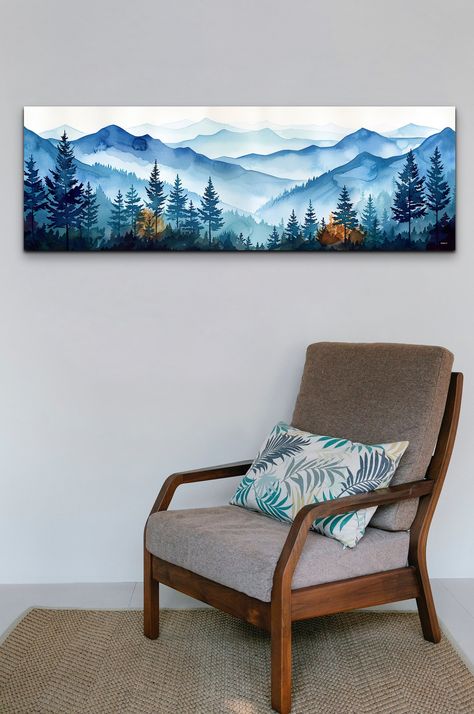 Horizontal Paintings On Canvas, Make Wall Art, Metallic Painting, Panoramic Painting, Scenery Canvas, Horizontal Painting, Boho Painting, Adirondack Mountains, Mountain Canvas