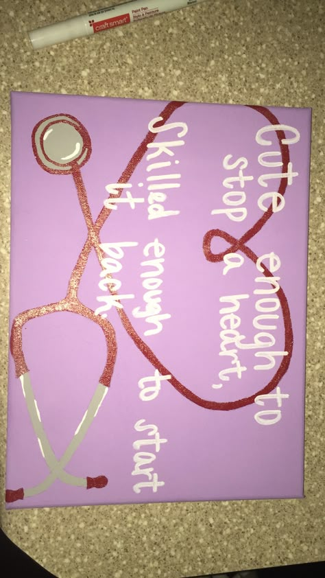 Canvas for nursing student/nurse Nursing Painting, Creative Wall Painting Ideas, Dorm Canvas Art, Dorm Canvas, Dorm Crafts, Designs For Bedrooms, Nurse Drawing, Painting Colour, Creative Wall Painting