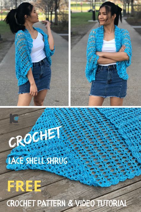 This crochet pattern is perfect for beginners or advanced crocheters. I’ve included the free crochet pattern for all sizes along with the video tutorial. #crochet #crochetpattern #crochetvideotutorial #shrug #freecrochet #crochetcardigan #crochetfashion #crochetideas Bolero Haken, Crochet Shrug Pattern Free, Bolero Crochet, Shell Crochet, Crochet Bolero Pattern, Knit Bolero, Bolero Pattern, Crochet Shell, Gilet Crochet