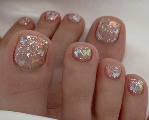 Glitter Pedicure, French Toe Nails, Glitter Toe Nails, Press On Toenails, Nail Shapes Square, Fake Toenails, Gel Toe Nails, Toe Nail Color, Summer Toe Nails