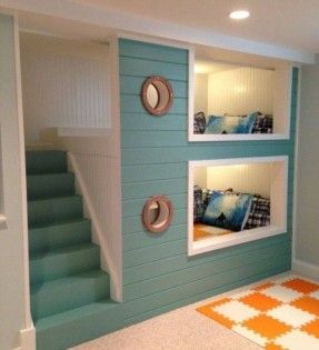 Bedroom , Fun and Cute Bunk Beds With Stairs for Children’s Bedroom Decor : Enchanting Built In Bunk Bed With Stairs With White And Turqoise Blue Design Modern Bunk Beds, Bunk Beds Built In, Bunk Rooms, Built In Bunks, Cool Bunk Beds, Bunk Beds With Stairs, Bunk Bed Designs, Kids Bunk Beds, Loft Spaces