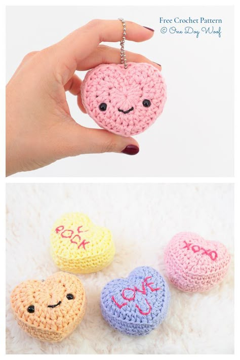 Crochet Candy Conversation Hearts Keychains Amigurumi Free Patterns Crochet Heart Keychain, Valentine Stuff, Crochet Valentines, Crochet Valentine Patterns, Crochet Valentine, Spring Crochet, Crochet Hearts, Easy Diys, Keychain Pattern