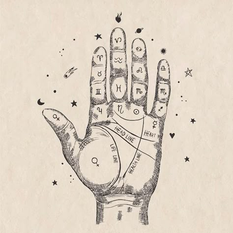 Witchy Illustration, Palmistry Reading, Palmistry Hand, Esoteric Symbols, Spiritual Reading, Alchemy Symbols, Palm Reading, Art Png, Vector Hand