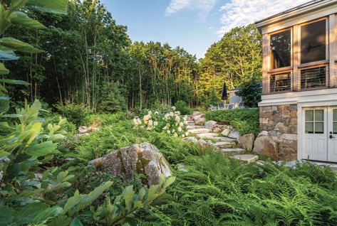 Maine Landscape Design Ideas | Decor Maine Maine Landscape, Three Season Porch, Landscape Design Ideas, Garden Works, Maine Cottage, Landscaping With Boulders, Commercial Landscaping, Stone Stairs, House Backyard