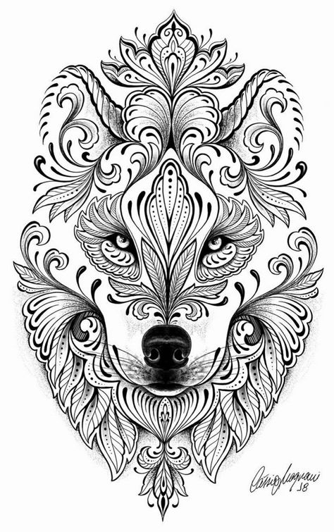 فن الرسم بالمسامير, Wolf Sleeve, Mandala Wolf, Geometric Tattoo Sleeve Designs, Animal Tattoo Ideas, Horoscope Tattoos, Native Tattoos, Wolf Silhouette, Japan Tattoo Design