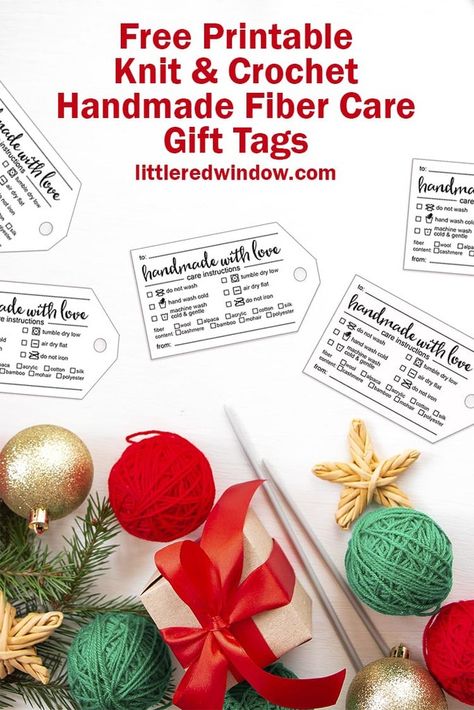 Free Printable Handmade Fiber Care Instruction Gift Tags for Knit & Crochet Vintage Handmade Gifts, Christmas Present Tags, Printable Tags Template, Silly Gifts, Free Printable Tags, Wool Gifts, Free Printable Gifts, Diy Labels, Holiday Wrapping