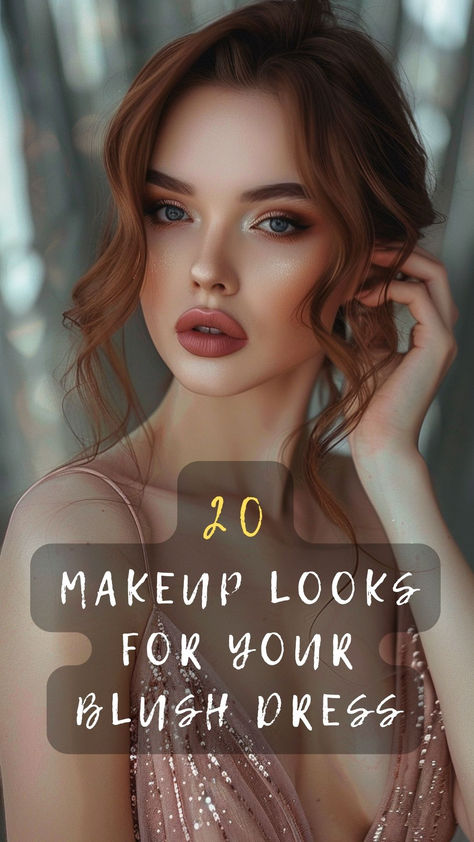 Rock your blush dress with the perfect makeup! Click here to find 20 styles that will enhance your natural beauty and charm. 🌸👗 #PerfectMakeup #BlushDressStyle #NaturalBeauty #CharmingLooks #MakeupForYou Makeup For Dusty Rose Dress, Caucasian Makeup, Pink Dress Makeup, Nude Pink Dress, 15 Makeup, 20 Makeup, Blush Pink Dress, Rose Gown, Blush Dress