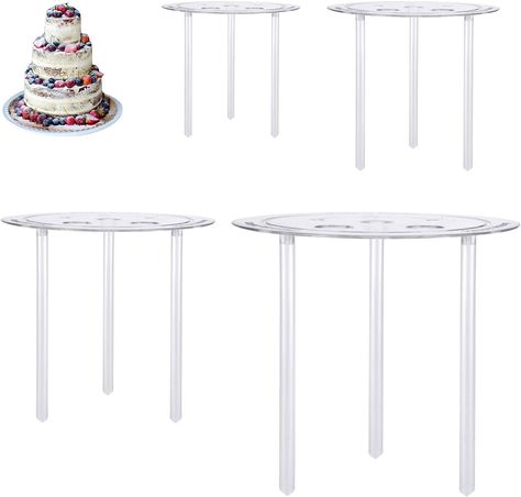 olyee Cake Tier Supports Set with 12 Pieces Wedding Cake Supports Multi Layer Cake Support Dowels Rods and Boards Large for Tiered Stacked Cake 4 Tier Cake Separator Stacking Kit(4,6,8,10 inch) Cake Support, Cake Plates Diy, Cake Dowels, Multi Layer Cake, 10 Inch Cake, How To Stack Cakes, Cake Plates Stand, Cake Tray, Wooden Cake