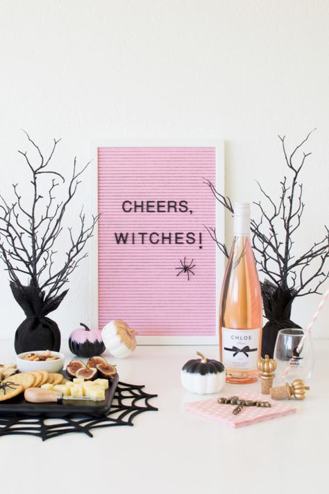 Cheers Witches, Vegan Halloween, Halloween Trends, Halloween Letters, Girls Night Party, Halloween Tattoo, Pink Letter, Wine Cheese, Theme Halloween