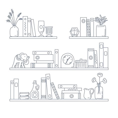 Books On Shelves Drawing, Drawings Of Books On Shelf, Books On Shelf Drawing, Bookshelves Drawing, Shelf Doodle, Shelf Sketch, Book Doodles Aesthetic, Shelves Drawing, Shelves Illustration