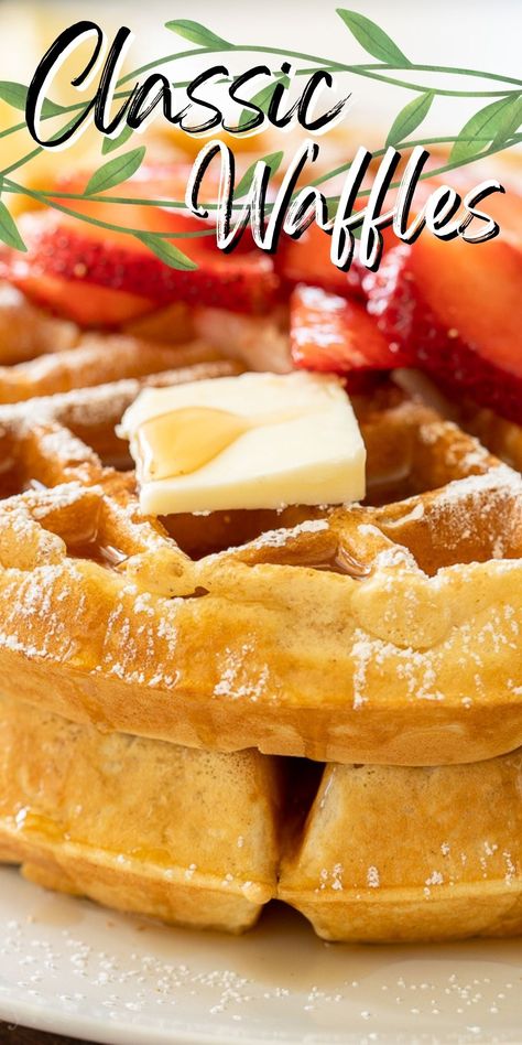 OMG! These are seriously the BEST Waffles! They're crispy on the outside with a fluffy inside. Uses basic pantry ingredients and NO FUSS directions! LOVE IT!! Home Made Waffles Recipe Easy, Home Made Waffles, Cafe Dishes, Oregon Recipes, Easy Belgian Waffle Recipe, Classic Waffles, Waffles From Scratch, Muffin Monday, Classic Waffle Recipe