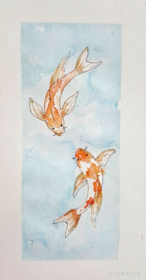 Koi Fish In Water Drawing, Koi Carp Watercolour, Koi Fish Painting Aesthetic, Gold Fish Watercolor Painting, Gold Fish Watercolor, Koi Fish Drawing Wallpaper, Koi Fish Aesthetic Drawing, Koi Fishes Painting, Drawing Ideas Koi Fish