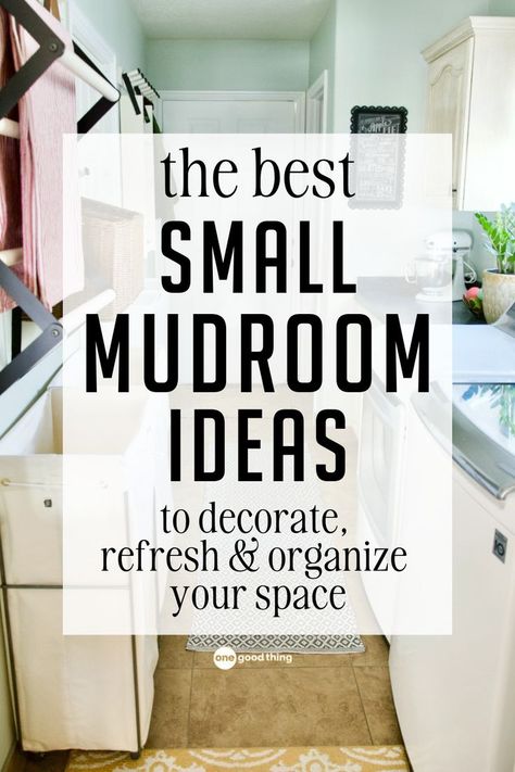 small laundry room with text overlay that reads the best small mudroom ideas Simple Mudroom, Mudroom Laundry Room Ideas, Small Mudroom, Small Mudroom Ideas, Mudroom Laundry, Mudroom Laundry Room, Laundry Room Ideas, Small Laundry Rooms, Laundry Mud Room