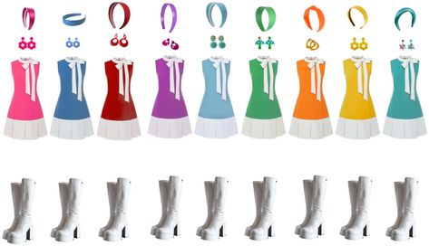 9 Member Girl Group, Platform Gogo Boots, Girl Group Outfits, Suede Headbands, Tiffany Blue Color, Group Outfits, Purple Headbands, Green Headband, Preformance Outfits